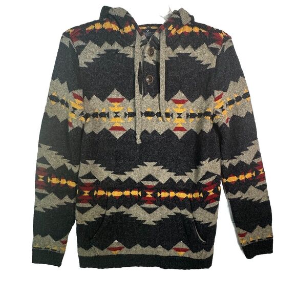 American Eagle Sweater Hoodie Southwest Aztec Knit Cotton Henley Men’s XS - Picture 1 of 4